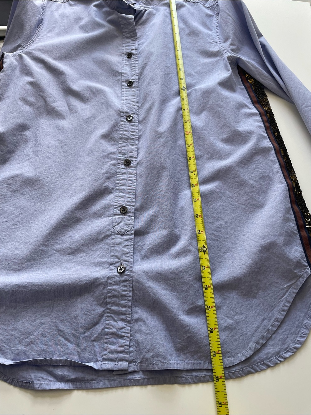 J.Crew Sequin Side Stripe Boyfriend Button-Up Shirt Blue Gold Cotton Oversized 8 - Picture 9 of 15